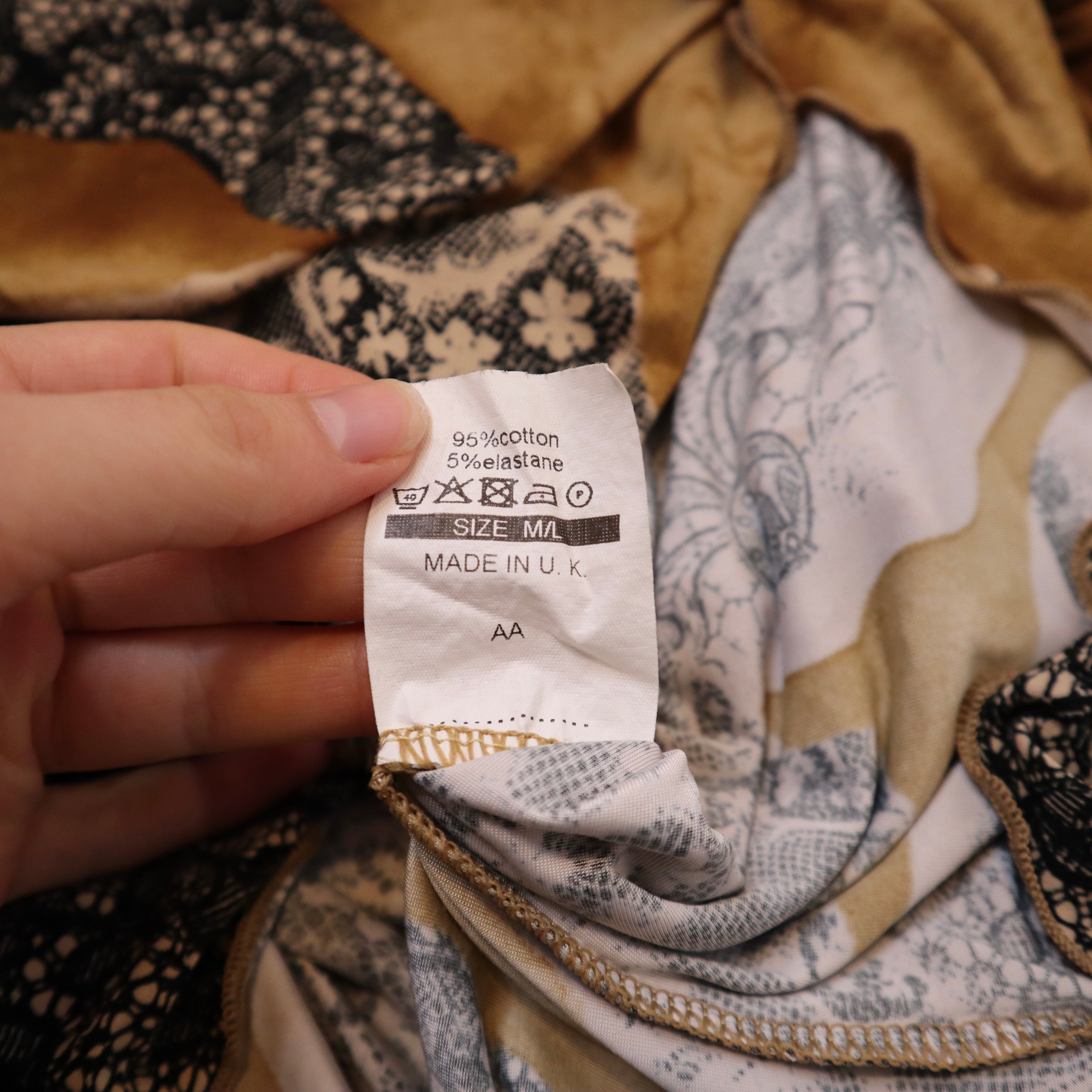 Y2K Brown Patchwork Boho Blouse (L)