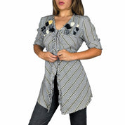 Pinstripe Rosette Babydoll Blouse (M)