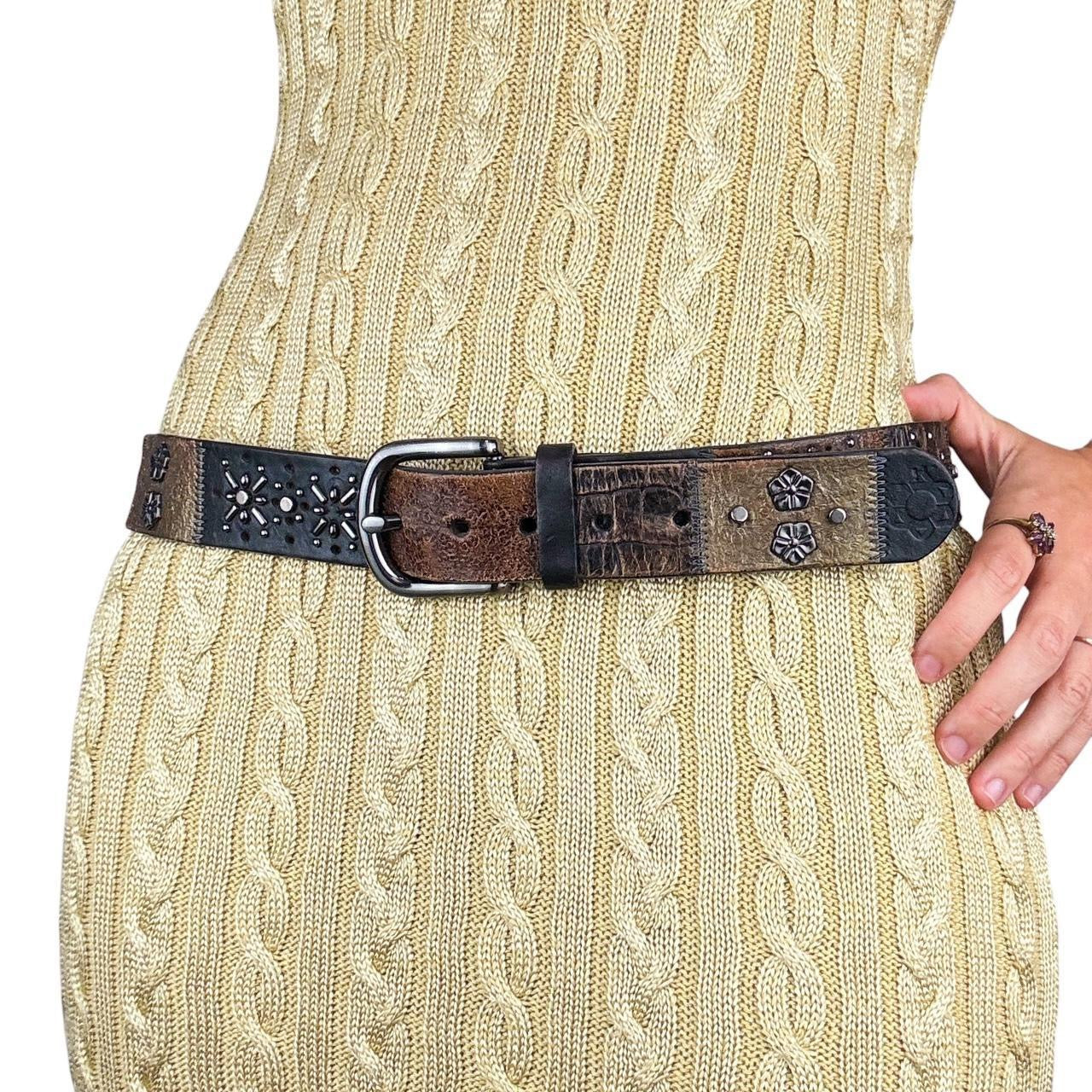 Vintage Studded Leather Patchwork Belt