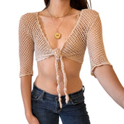 Y2K Crochet Tie Front Top (S)