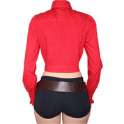 Y2K Red Zip Up Shirred Blouse (M)