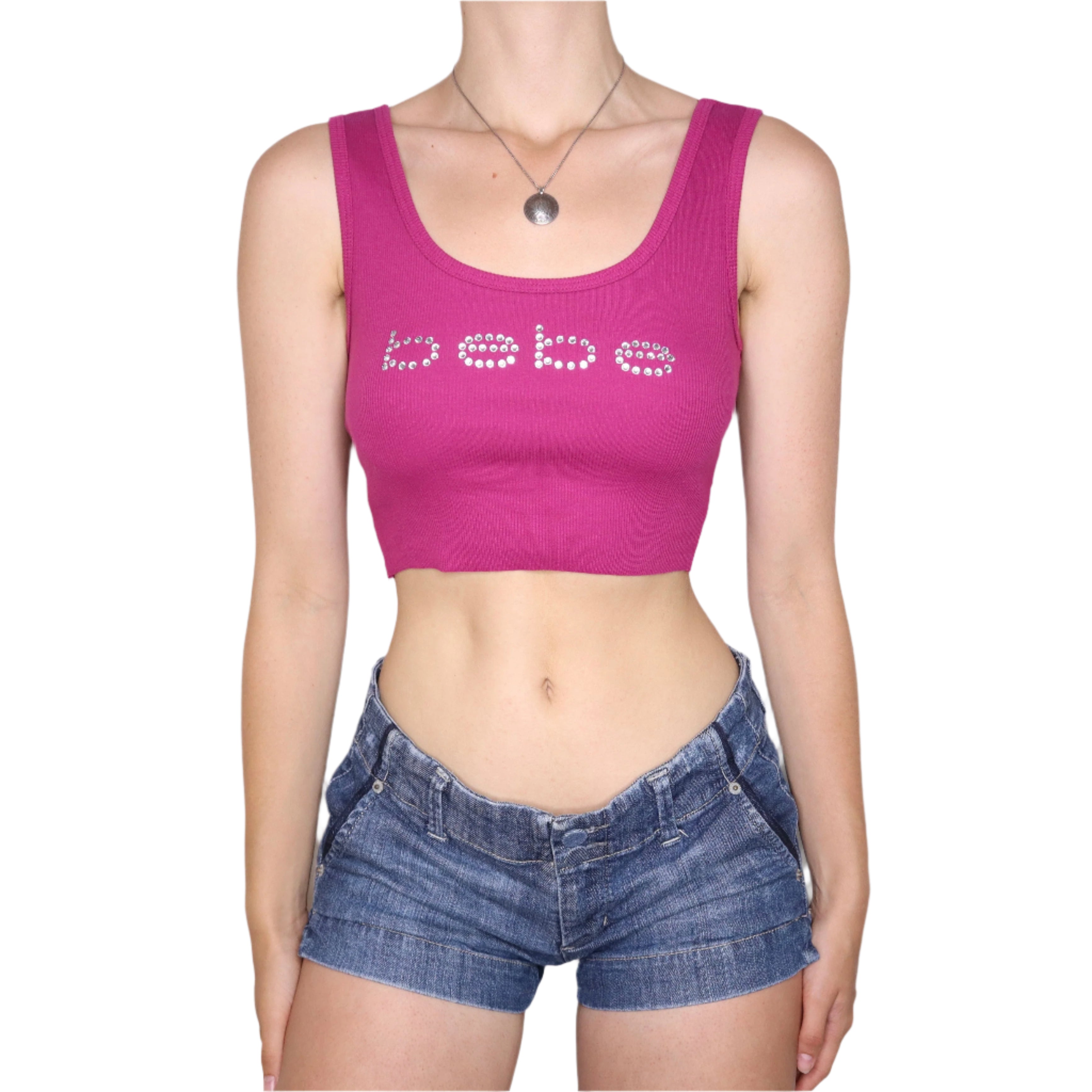 Y2K BEBE Pink Diamanté Cropped Tank Top (XS) – Holy Thrift
