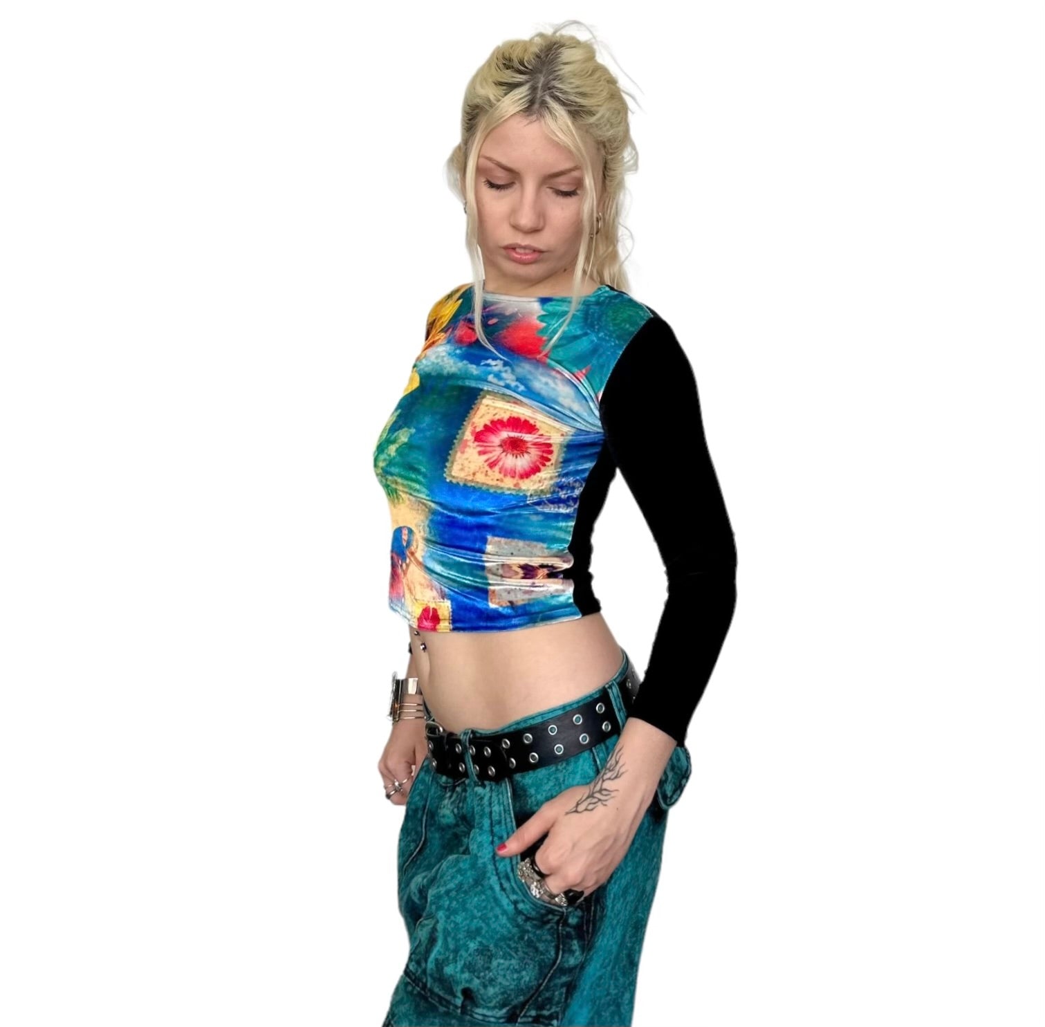 Y2K Digital Print Crop Top (XS)