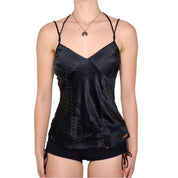 Y2K Beaded Black Silk Camisole (M)