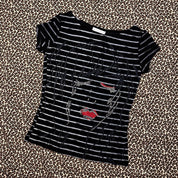 Euro Y2K Rhinestone Portrait Graphic Striped Baby Tee (S/M)