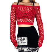 Cherry Red Fishnet Crop Top (S/M)