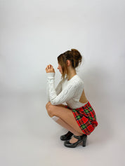 1970s Red Plaid Mini Skirt (XS)