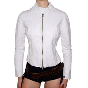 Y2K Italian White Leather Moto Jacket (S)