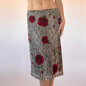 90s Snakeskin & Rose Mesh Midi Skirt (M)