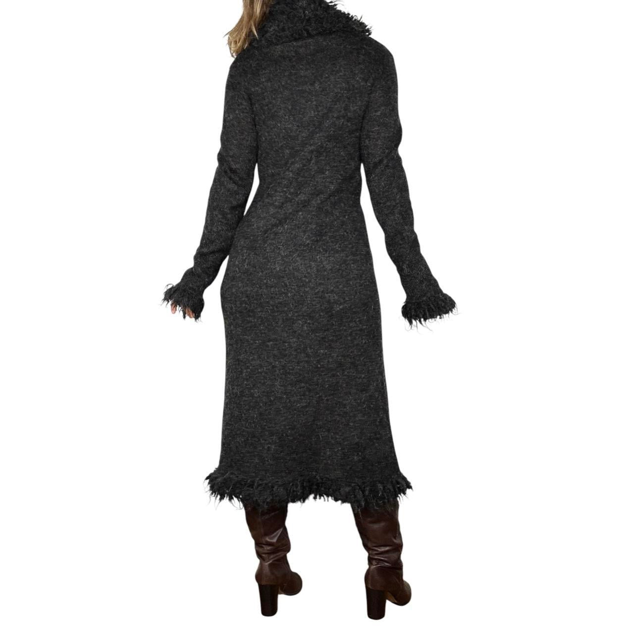 Express Dark Grey Shag Trim Knit Duster Cardigan (M)