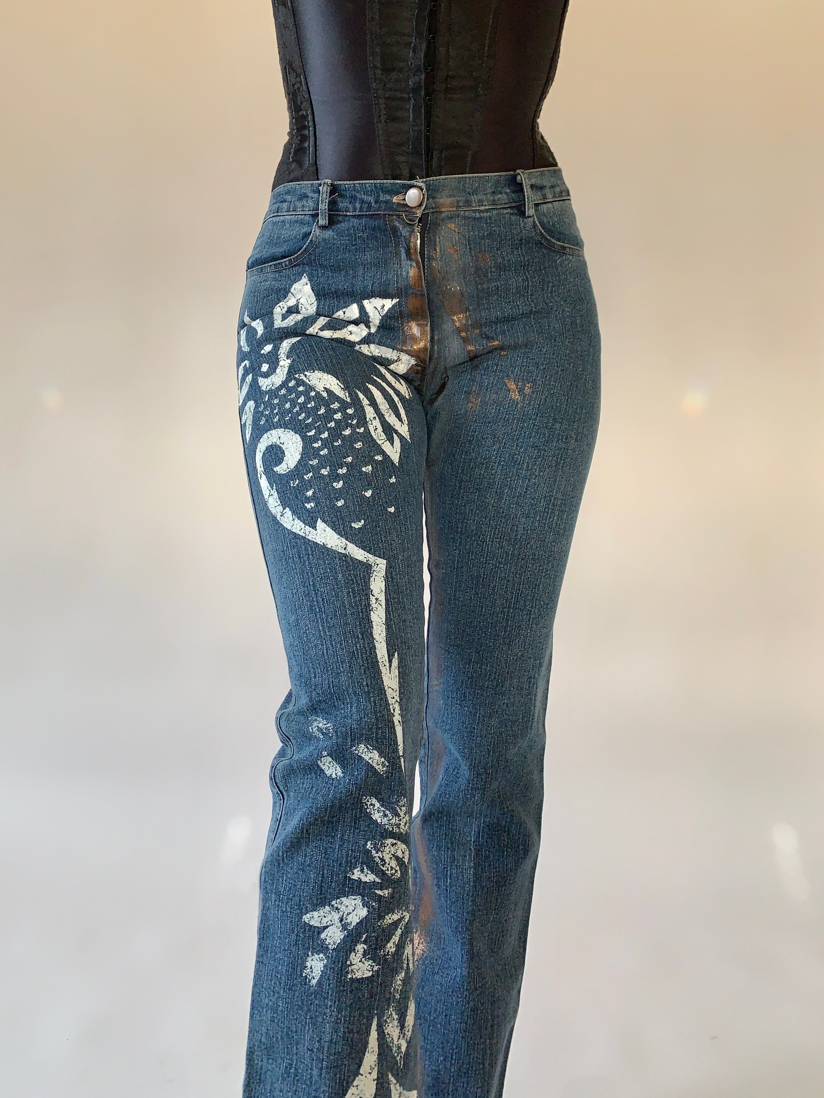 Custom Y2K Painted Jeans (S)