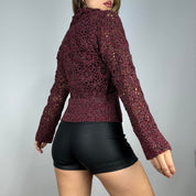 Burgundy Crochet Tie Front Cardigan (M)