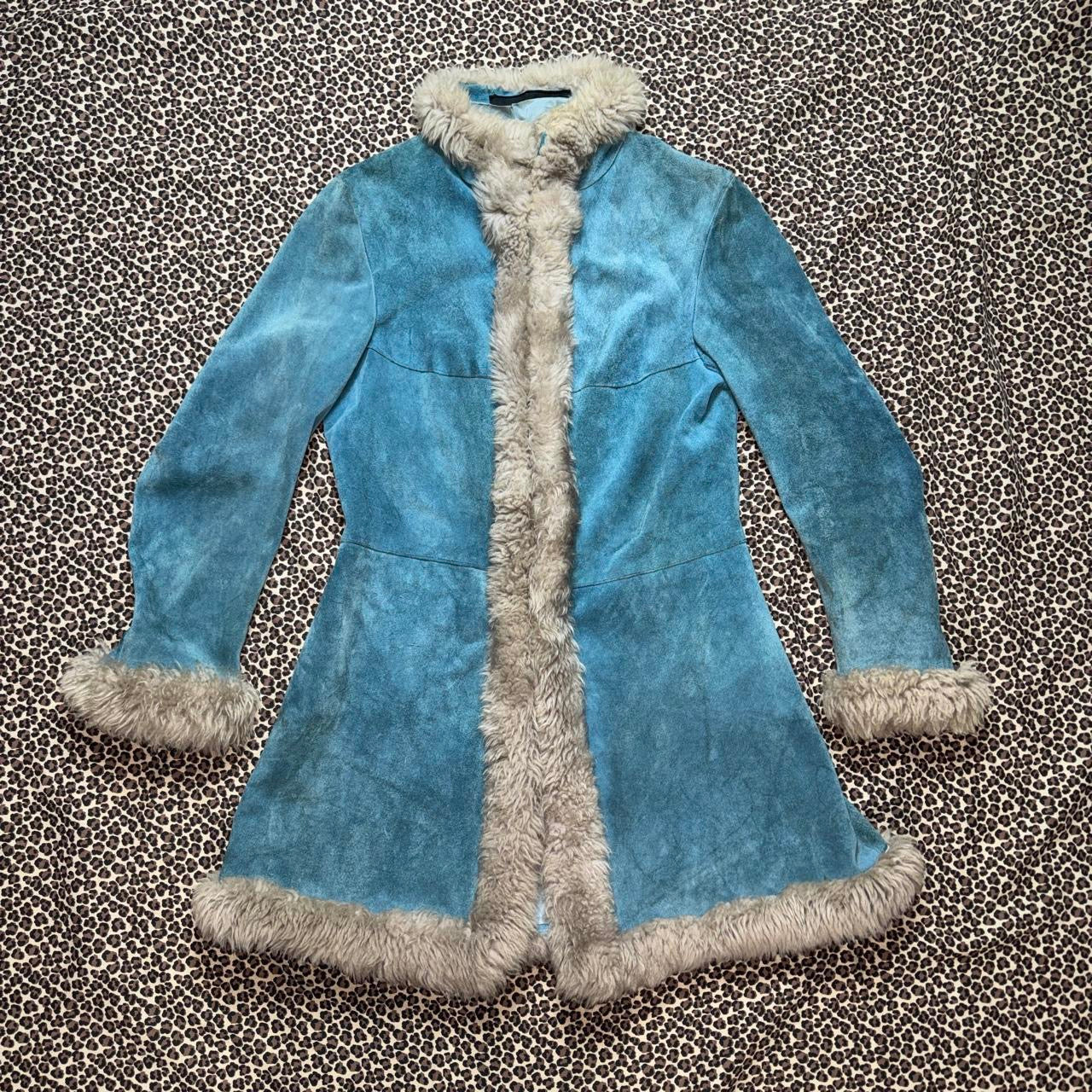 Vintage Teal Genuine Suede & Shearling Penny Lane Coat (M)