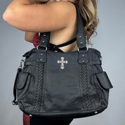 Black Leather Gothic Cross Bag