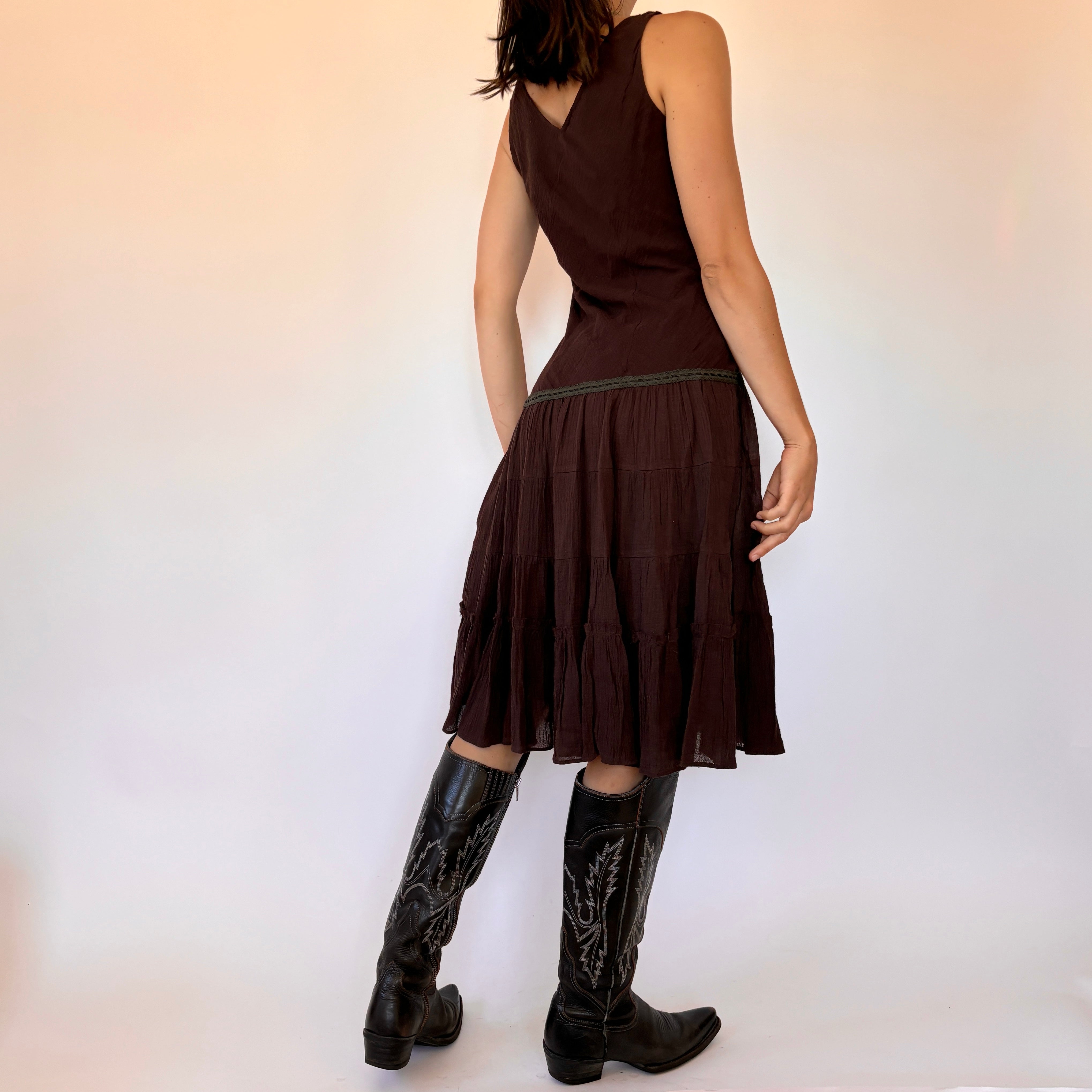 Y2K Chocolate Drop Waist Dress (S/M) Holy Thrift Y2K Chocolate Drop Waist Dress (S/M) Holy Thrift