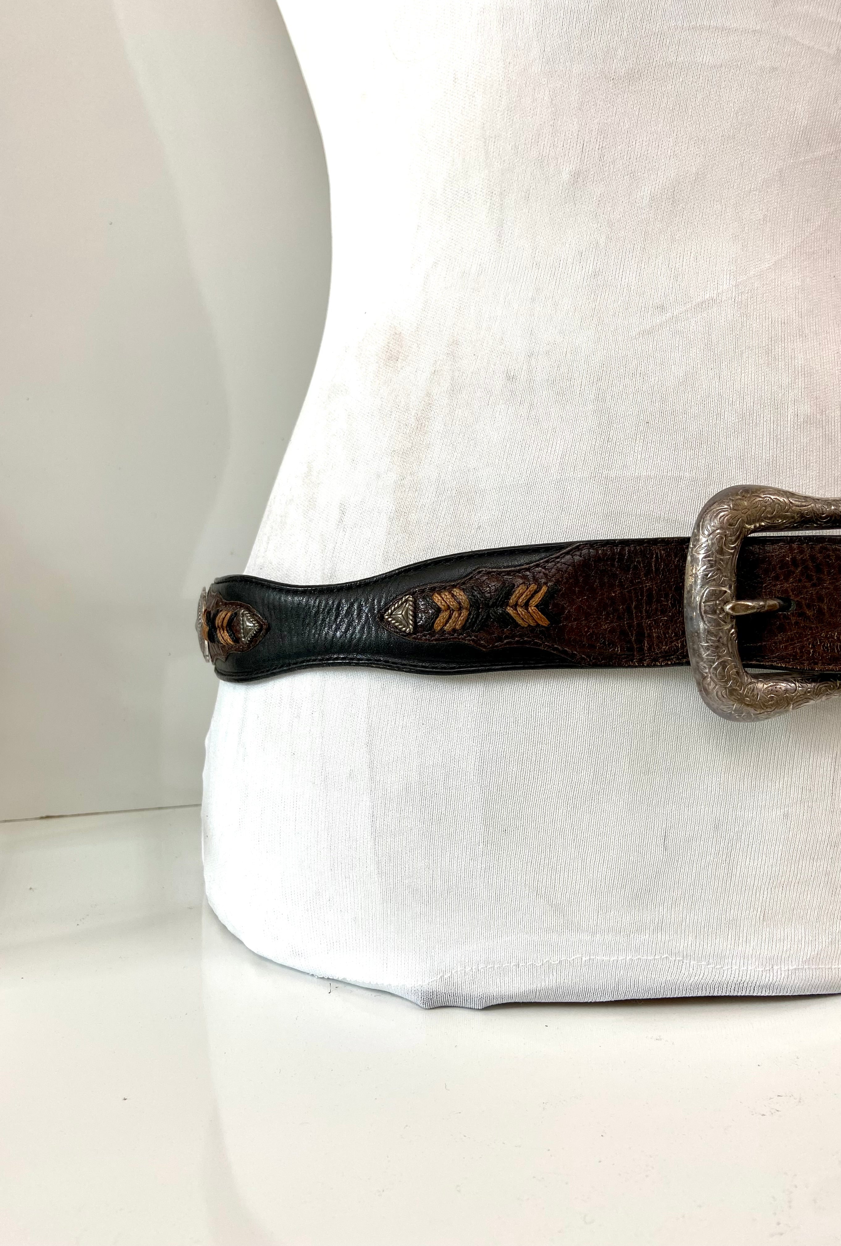 Western leather belt for