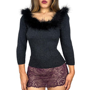 90s Marabou Feather Trim Sweater (M/L)