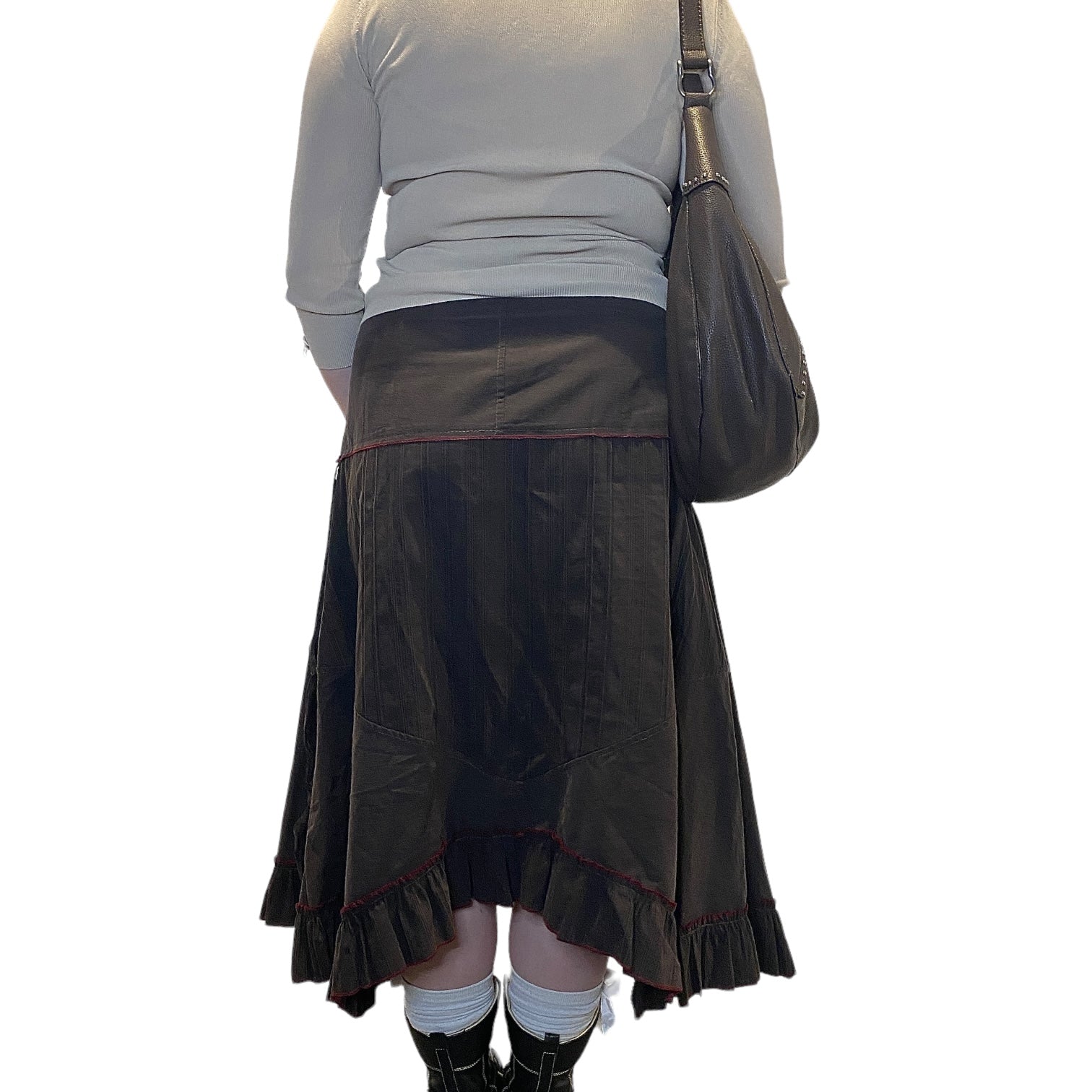Vintage 90s Asymmetrical Ruffle Midi Skirt (L)