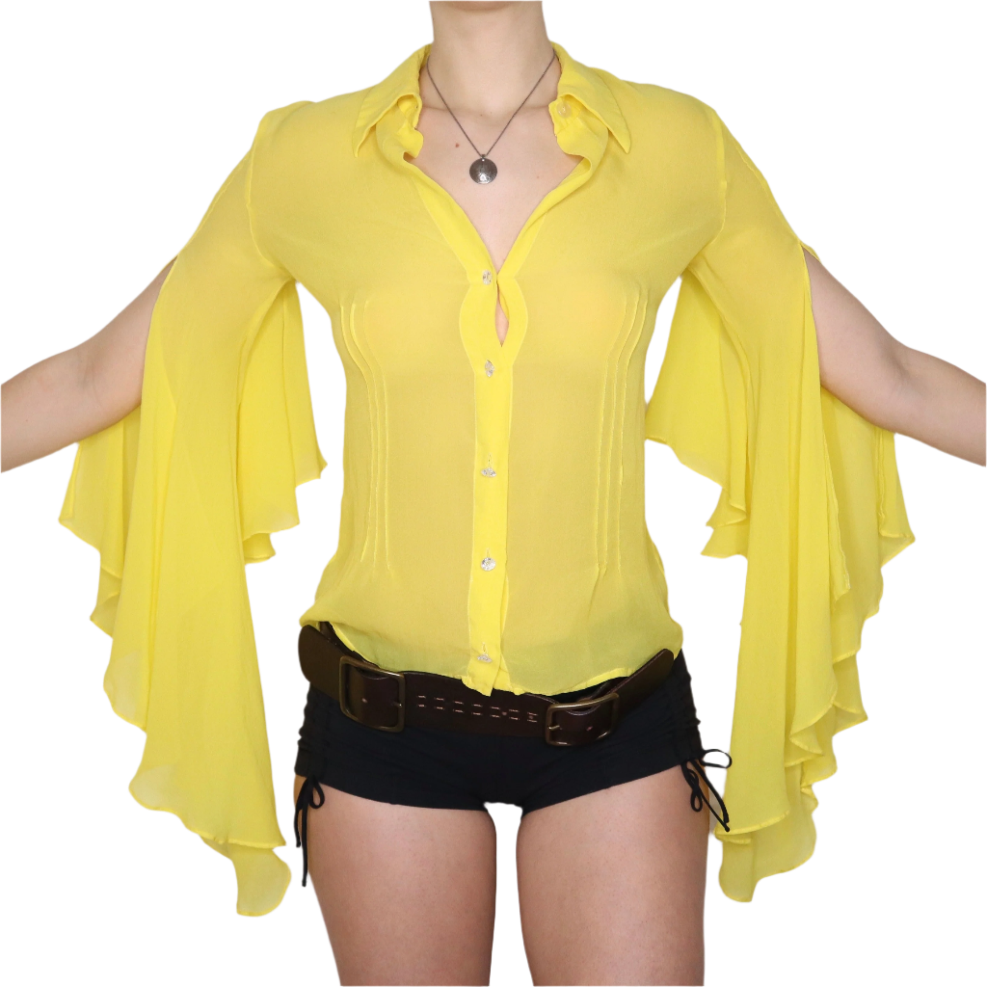 Y2K GAI MATTIOLO Yellow Silk Boho Top (M)