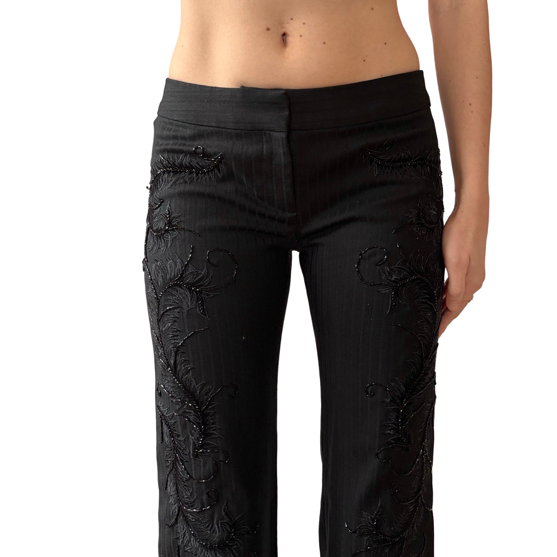 Y2K Beaded Noir Trousers (XS)