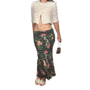 Vintage Fruit Print Polka Dot Maxi Skirt (S)