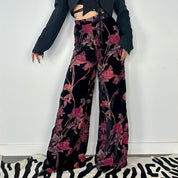 Velvet Floral Burnout Trousers (Small)