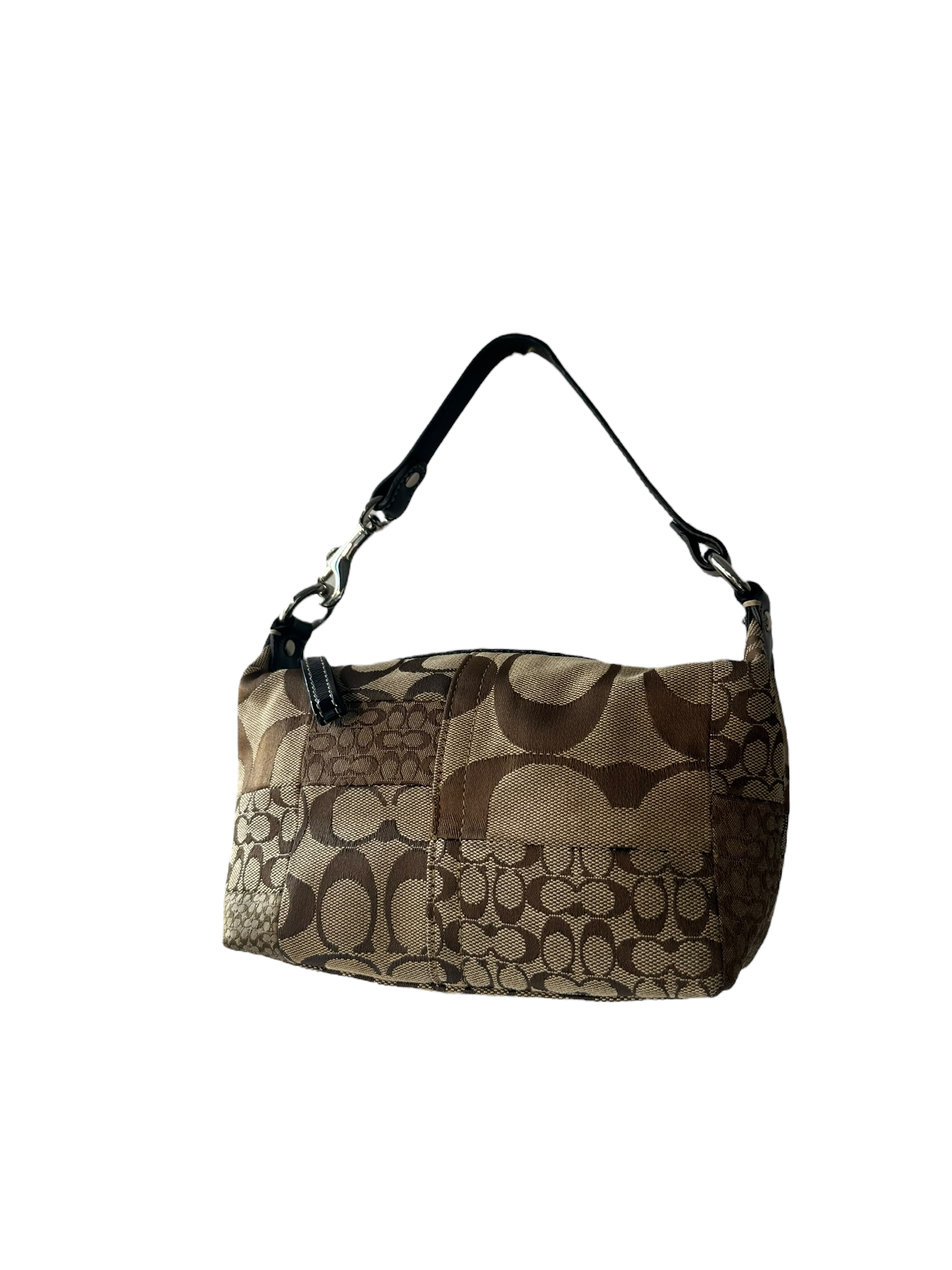 Vintage Patchwork Canvas and Leather Coach Shoulder Bag