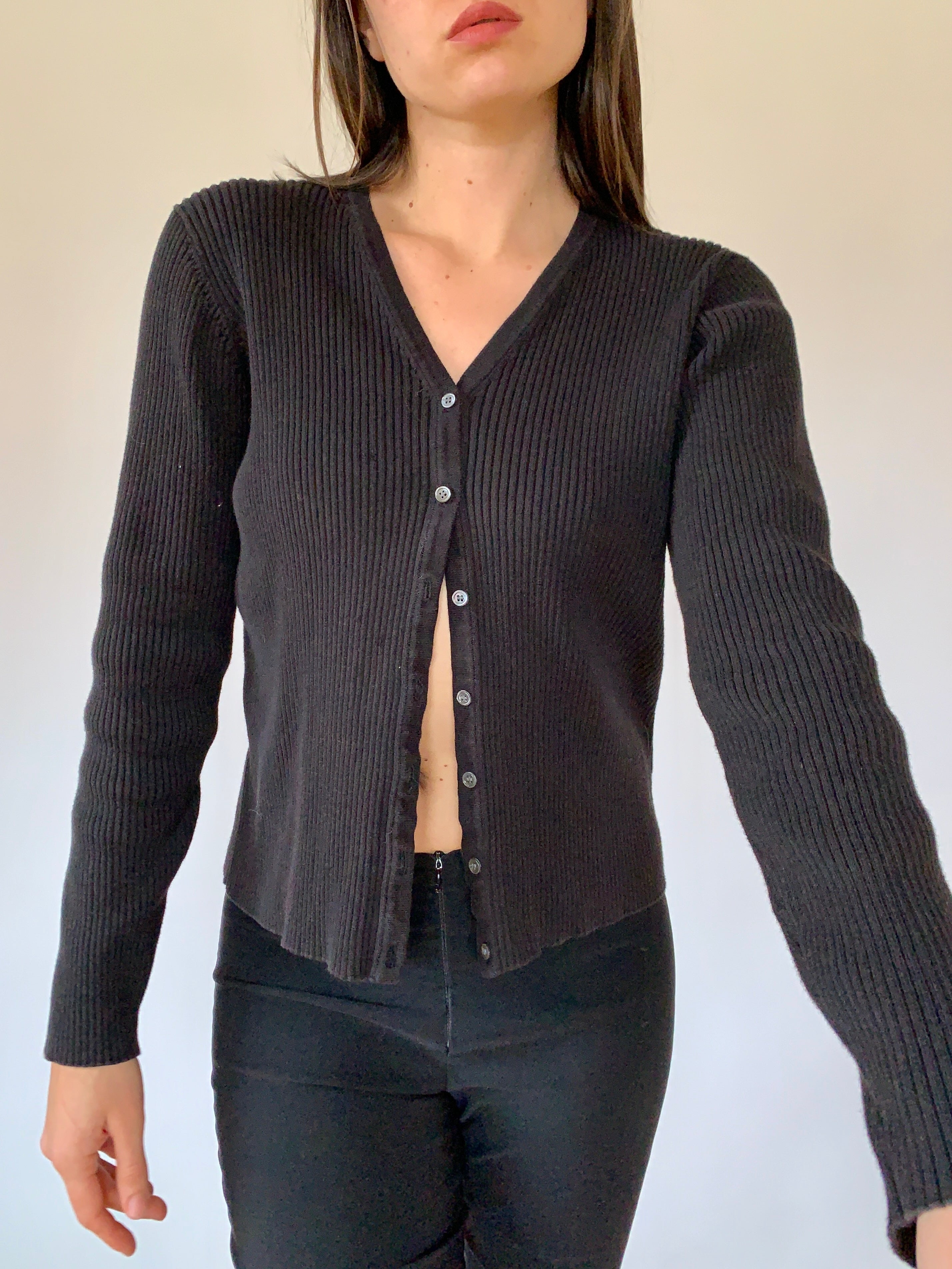 Vintage Ribbed Cotton Cardigan - Medium