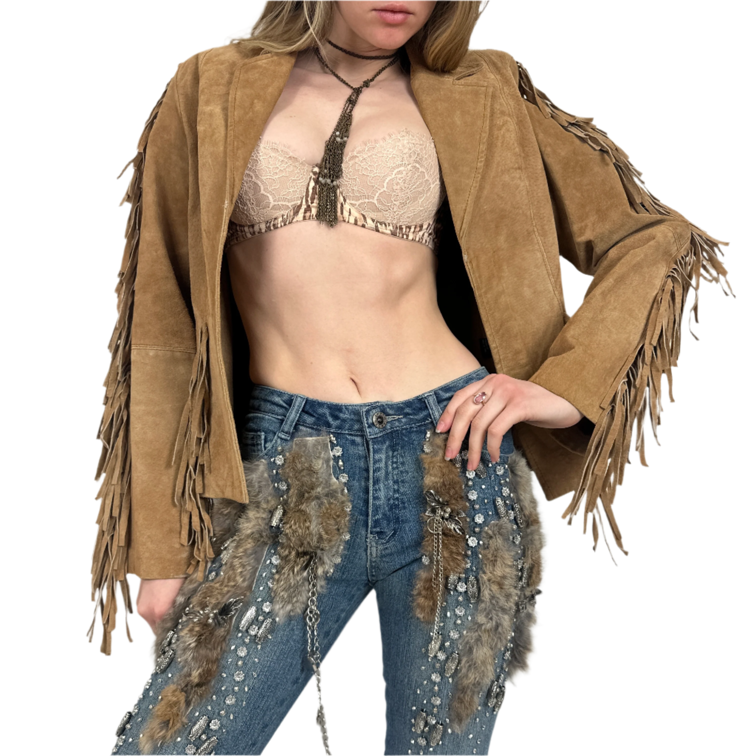 Vintage Tan Suede Fringe Jacket (M)