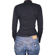 Y2K Designer Black Ruffle Zip Up Blouse (S)