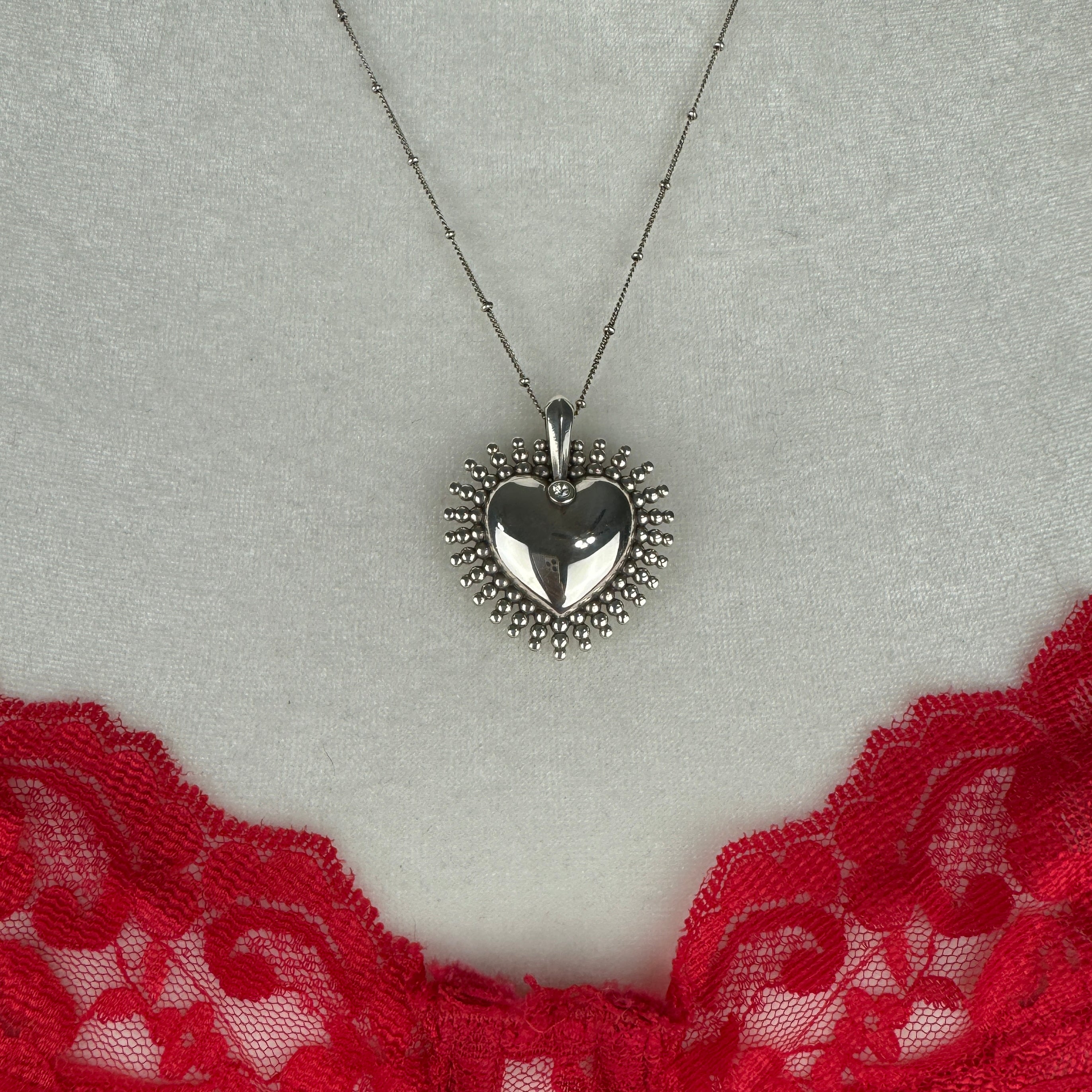 Silver Sunburst 3D Heart Necklace