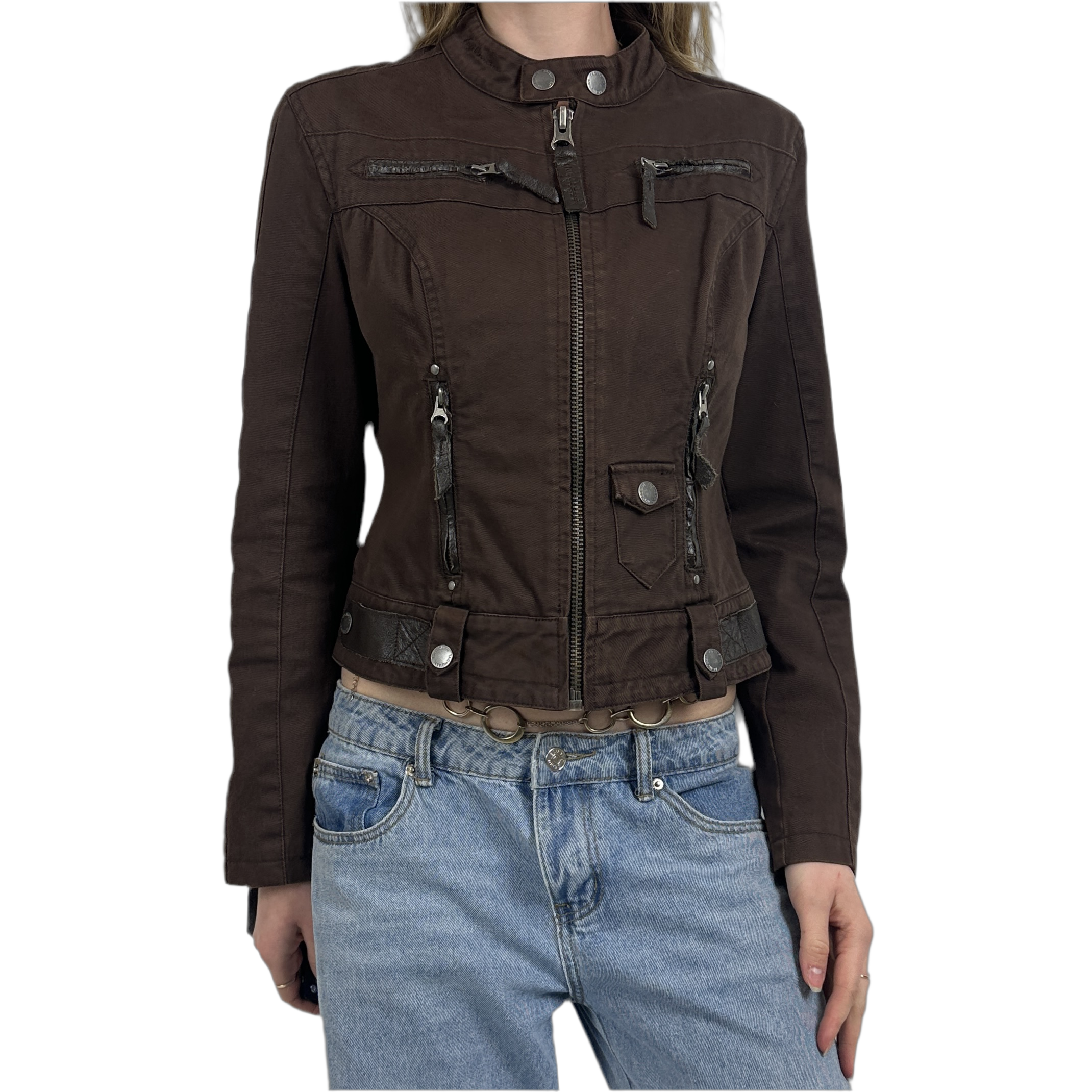 Vintage Brown Denim & Leather Jacket (S)