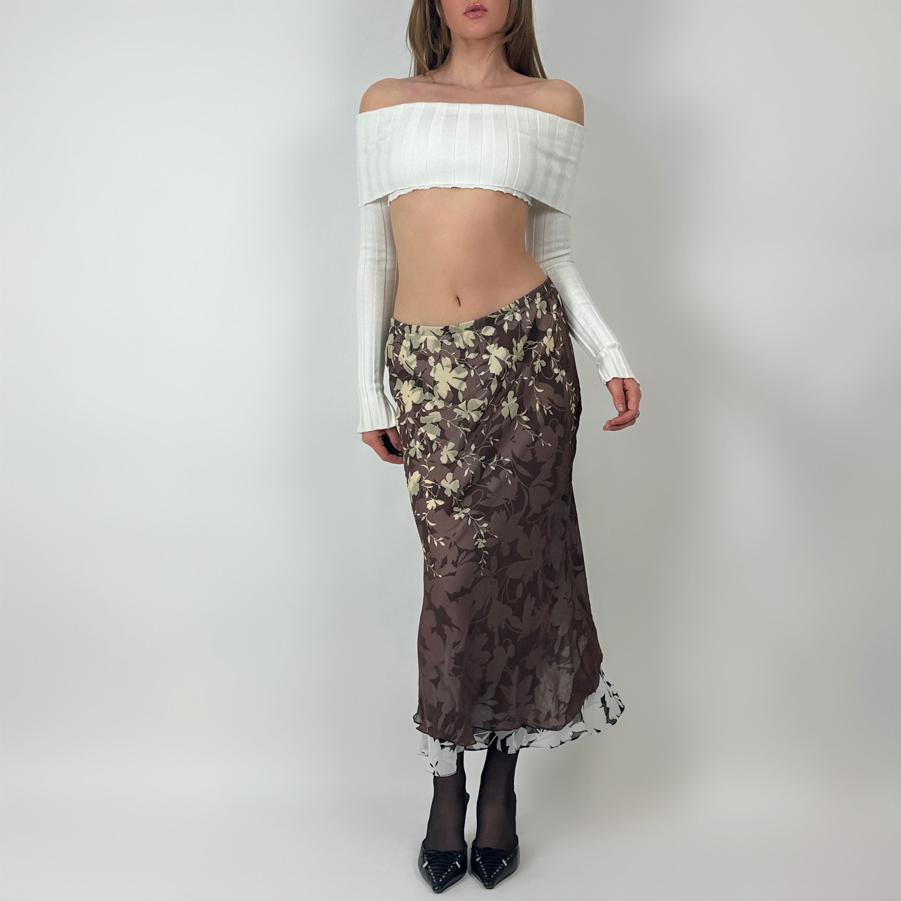 Vintage Silk Printed Maxi Skirt (S/M)