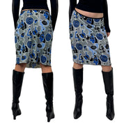 90s Geometric-Print Slinky Midi Skirt (S)