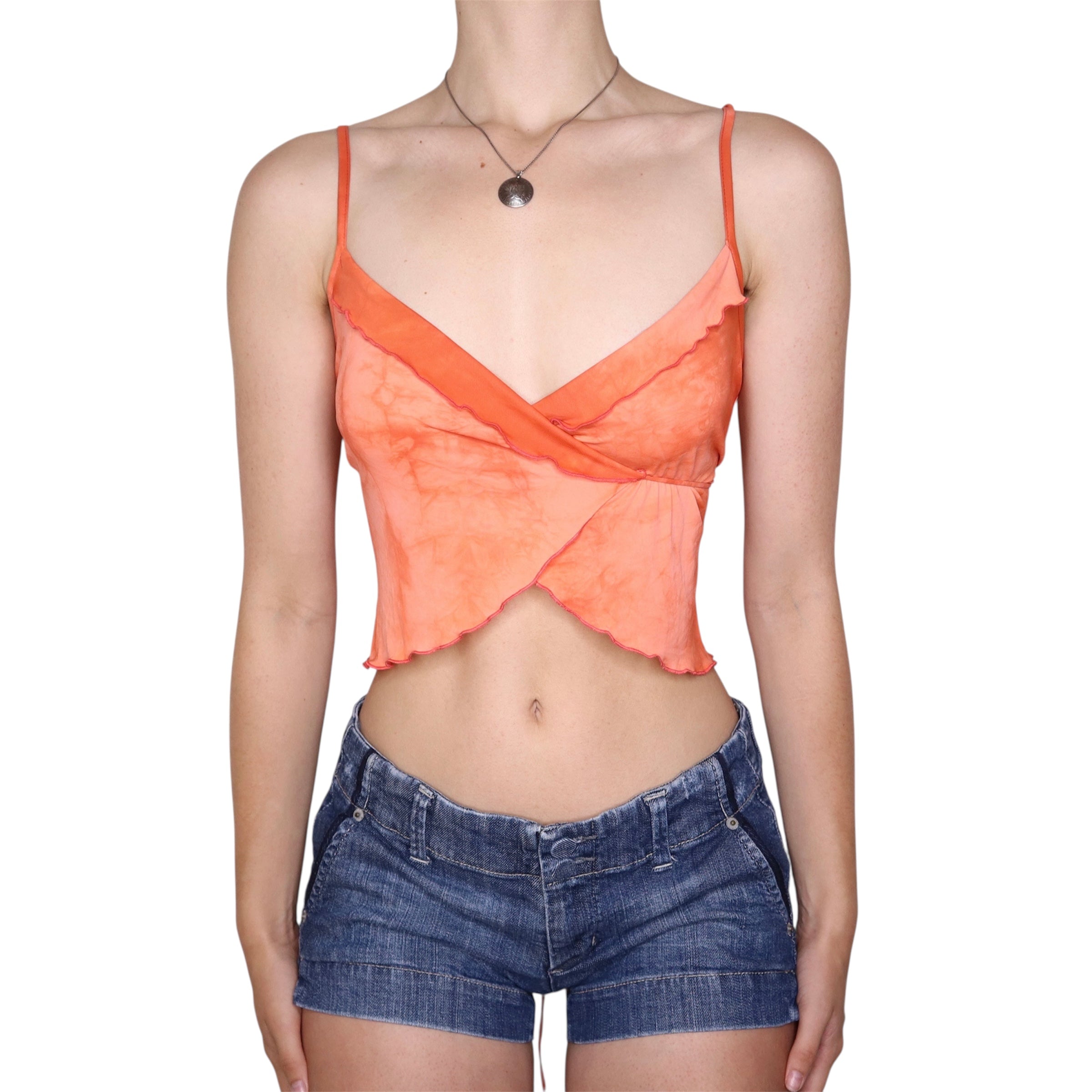 Y2K Orange Tie Dye Wrap Top (S/M)