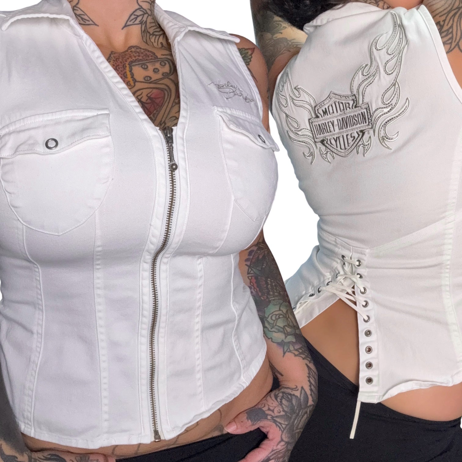 Y2K Harley Davidson lace up vest (S/M)