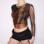 Y2K Italian Brown Mesh Abstract Top (S)