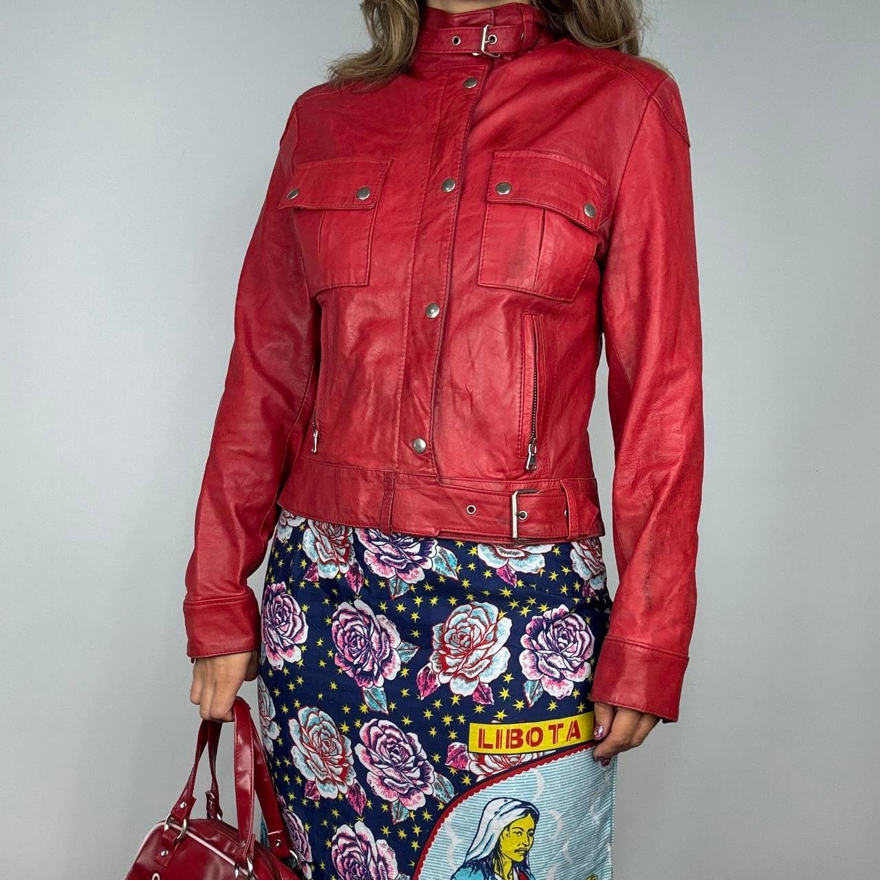 Valentino Italian Designer Red Leather Jacket (S/M)