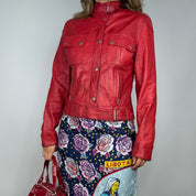Valentino Italian Designer Red Leather Jacket (S/M)