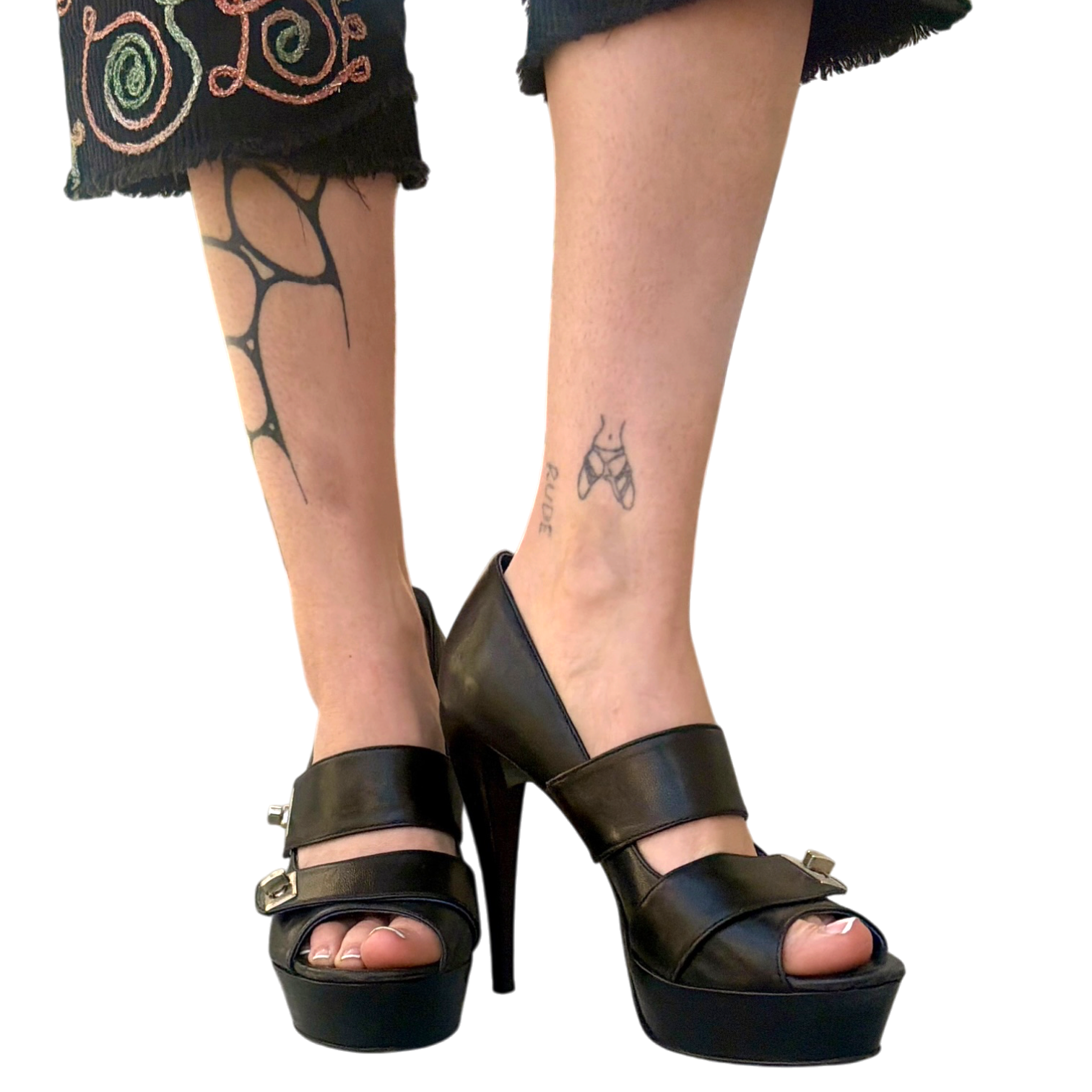 Italian Designer Leather Buckle Heels (8.5)