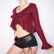 Y2K Maroon Mohair Ruffle Cardigan (M)
