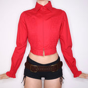 Y2K Red Zip Up Shirred Blouse (M)