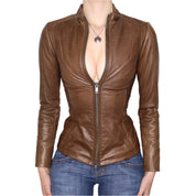 Y2K Sexy Fitted Brown Italian Leather Jacket (XXS)