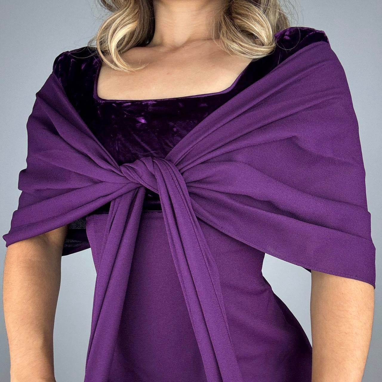 90s Violet Velvet Built-In Sash Gown (S)