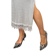 90s Metallic Knit Turtleneck Maxi Dress (S)