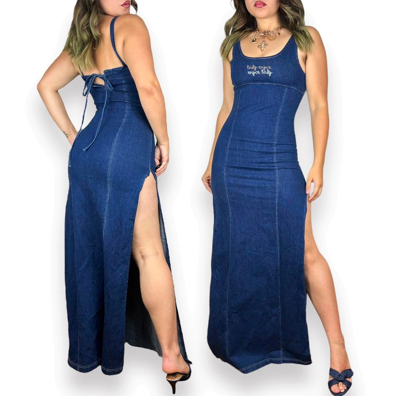 Y2K Sexy Denim Maxi Dress (S)