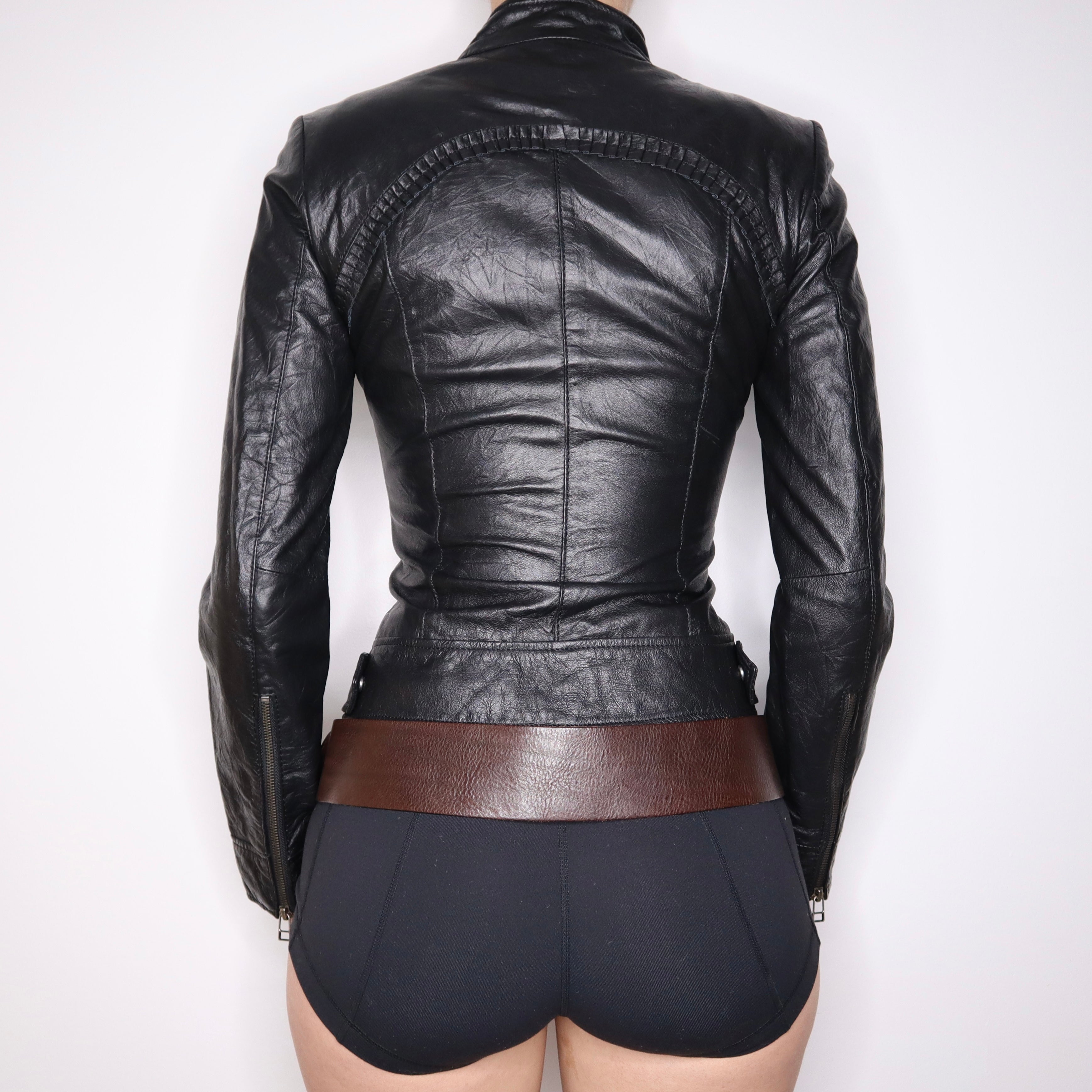 Y2K Sexy Black Leather Moto Jacket (XS)