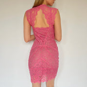 00s Pink Lace Bodycon Midi Dress (S)