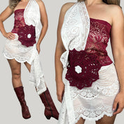 Bordeaux Lace Patch Dress (M)