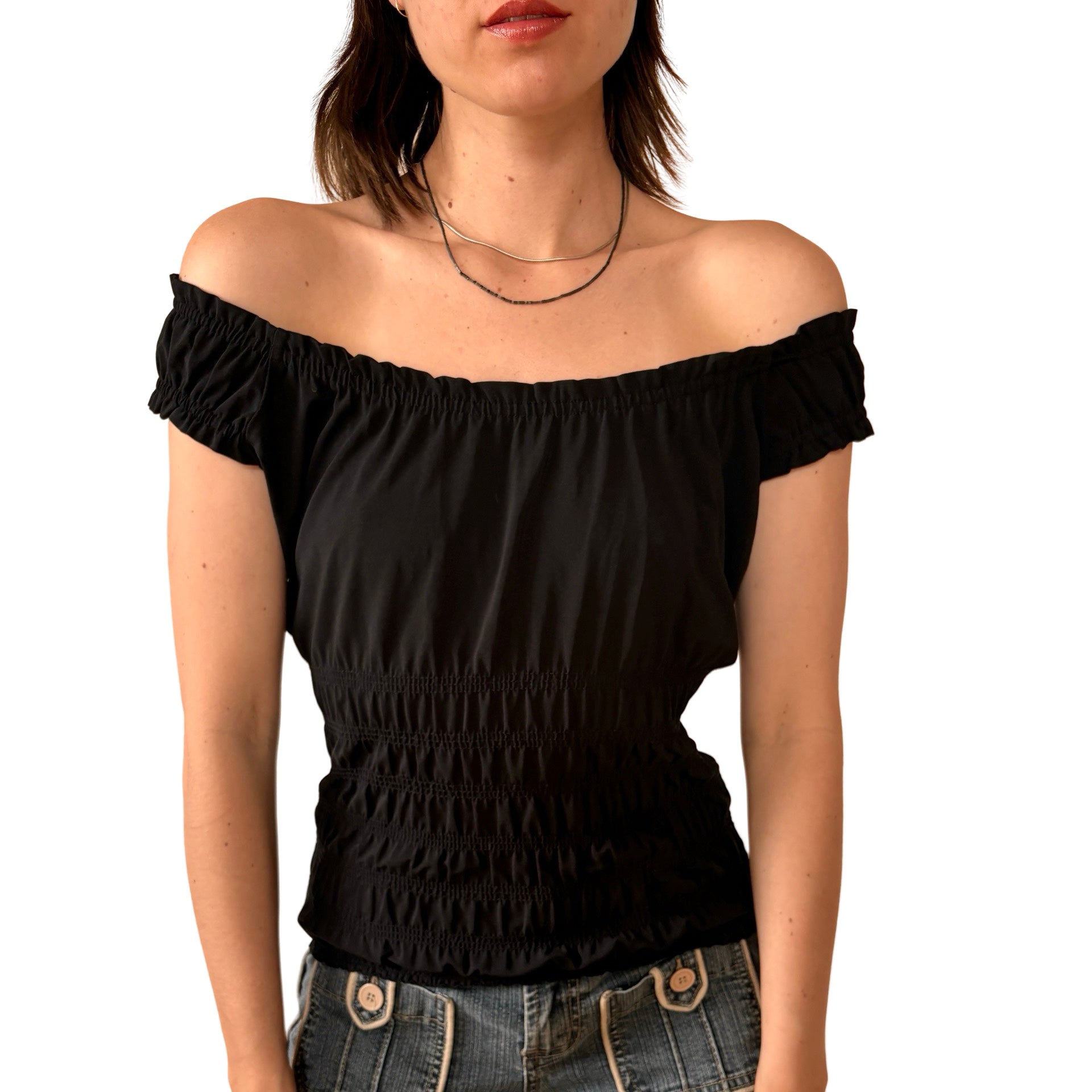 90s Noir Milkmaid Top (S/M)